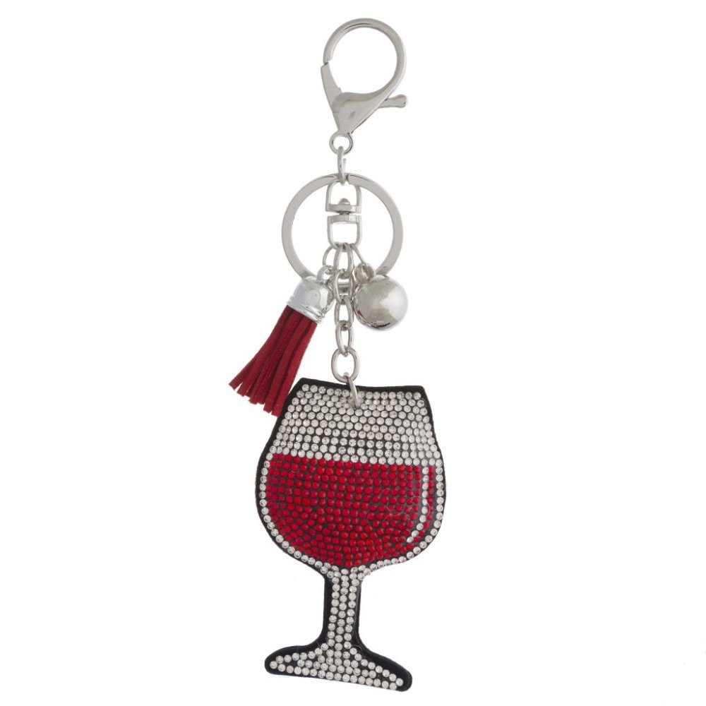 Crystal Studded Red Wine Plush Keychain